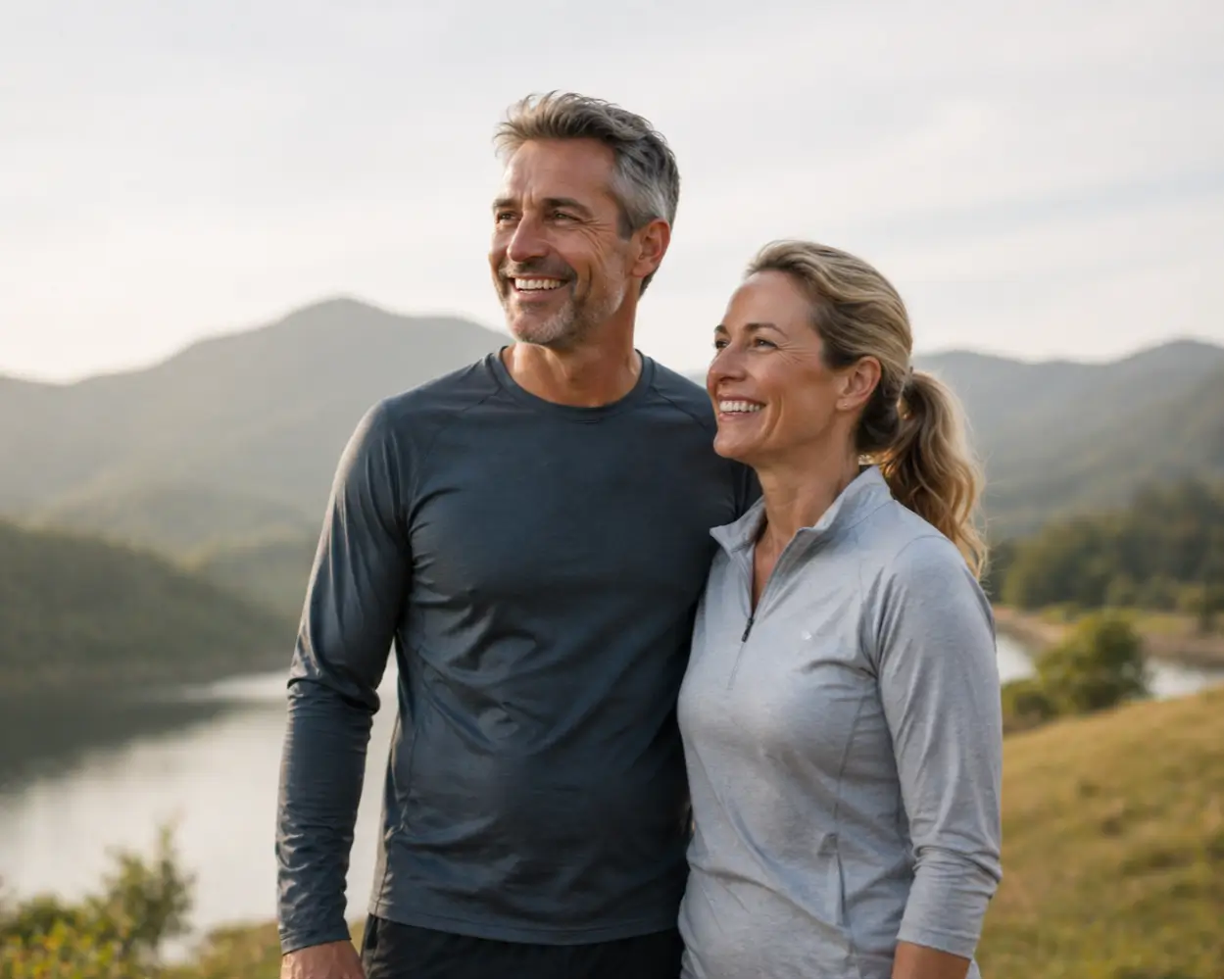 Healthy mature couple outdoors representing personalized wellness, healthy aging and longevity care in Texas.