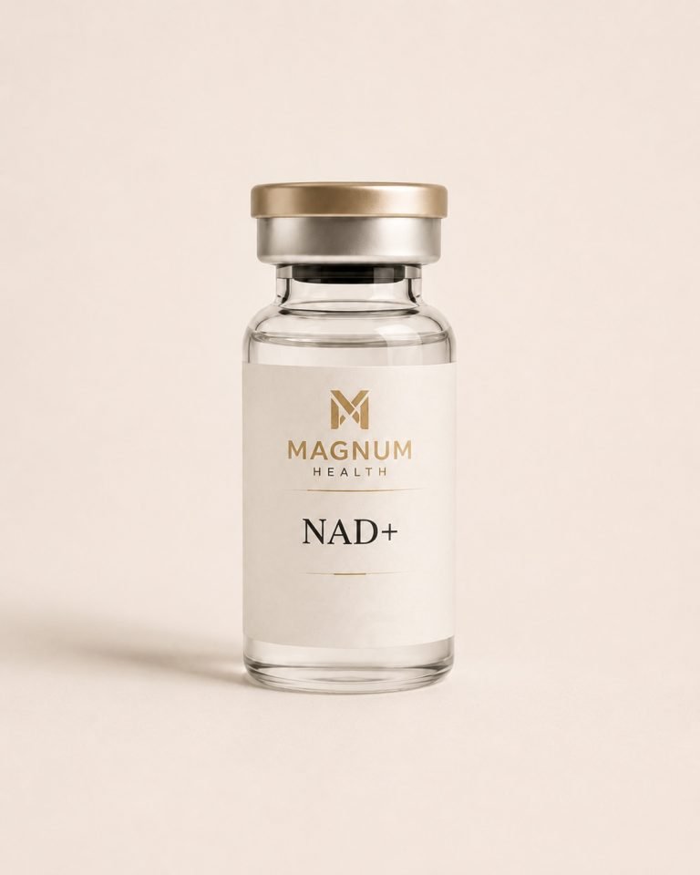 Magnum Telehealth NAD+ therapy vial for provider-guided cellular energy, mental clarity, recovery and wellness support.
