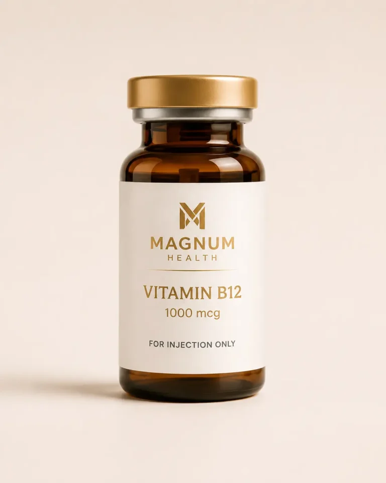 Magnum Telehealth vitamin B12 vial for provider-guided energy, metabolism and daily wellness support.