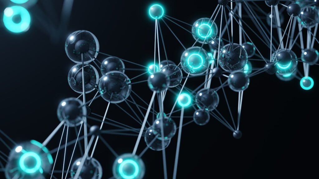 Abstract blue molecular structure representing NAD+ cellular energy research